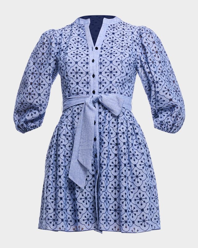 Rainey Mini Embroidered Eyelet Belted Dress